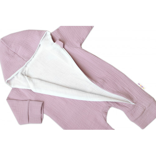 Mušelinový overal s kapucňou, dvojvrstvový, Hand Made, púdrový/ružový, veľ. 62