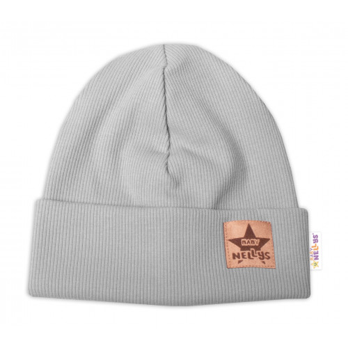 Baby Nellys Rebrovaná dvojvrstvová čiapka s lemom - sivá, veľ. 92/98