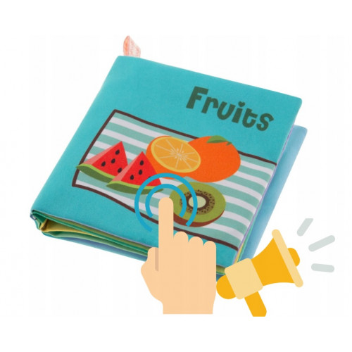 Mäkká, šuštiaca, kontrastná knižka pískacia - Fruits