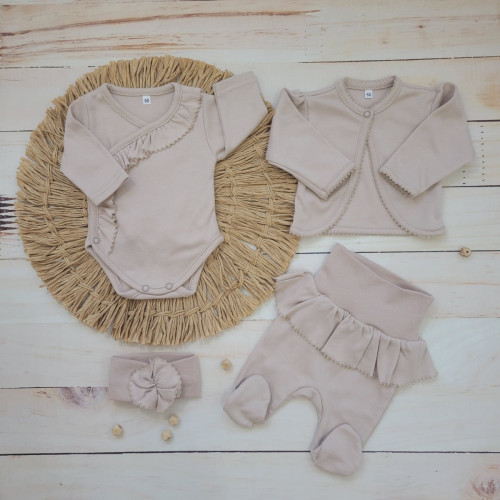 4-dielna bavlnená sada pre bábätko do pôrodnice, béžová, veľ. 62