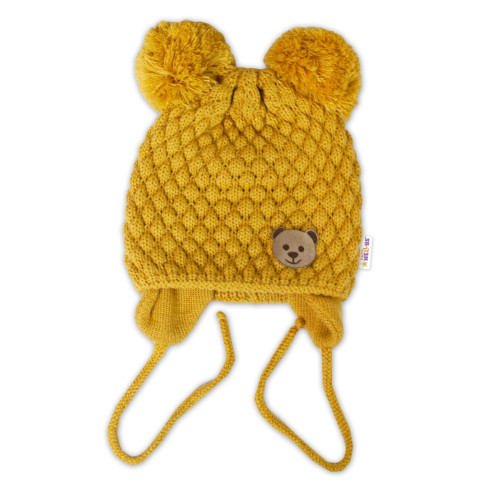 Zimná pletená čiapka Teddy Bear na zaväzovanie, horčicová