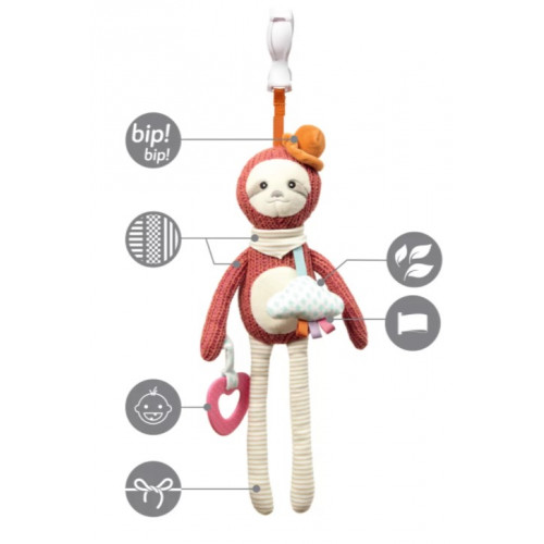 BabyOno Závesná hračka s klipom - Sloth Leon, pudrová, bežová
