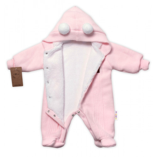 Baby Nellys Pletená kombinéza/overal LUX STAR s kožúškom, dvojvrstvová,sv. růžová, veľ. 74