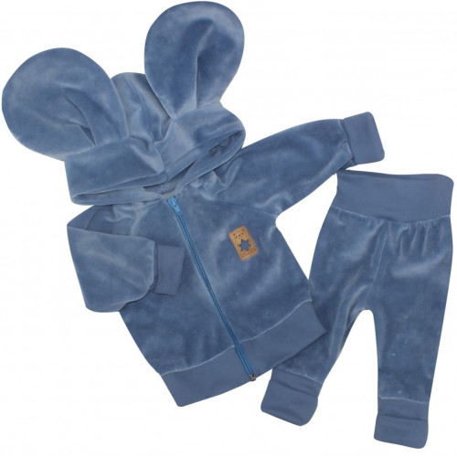 Z&Z Velúrová, semišková tepláková súprava s uškami MYŠKA - jeans, veľ. 86