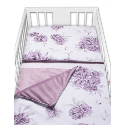 BABY NELLYS 3-dielna sada Mantinel s obliečkami, bavlna/velvet, Plameniak,slivkový,135x100