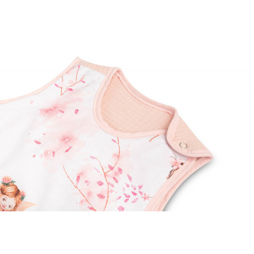 Spací vak, mušelín, bavlna, veľ. S, 47x70cm - Víla Ema, ružová, biela