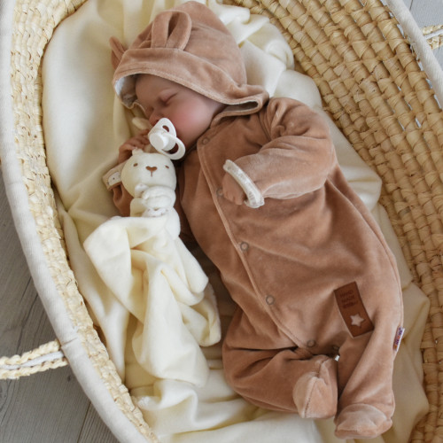 Baby Nellys Dvojvrstvový velúrový overal s kapucňou New Bunny, hnedý, veľ. 74