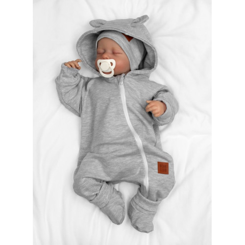 Rastúci teplákový overal pre bábätko, čiapky, topánky, 3D, Nature - šedý melír