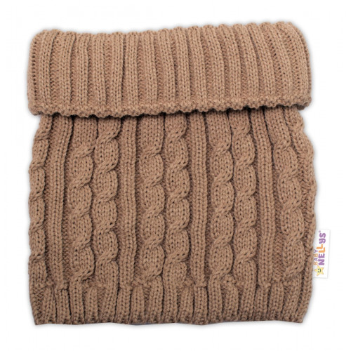 Pletená zimná čiapka s brmbolcom + komínček BABY NELLYS - bežová,veľ. 48-52cm