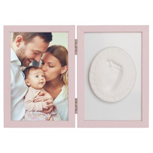Baby Odtlačok - Dvojitý rámček s modelínou pre odtlačok ručičky alebo nožičky, ružový