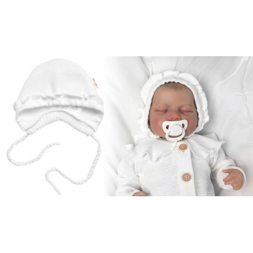 Pletená čiapočka na zaväzovanie bonetka Girl, Hand Made Baby Nellys, biela, veľ. 68/74