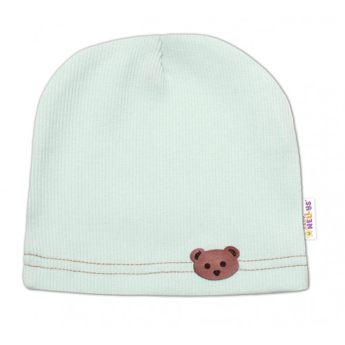 Baby Nellys Rebrovaná čiapka Macko - mätová, veľ. 92/98