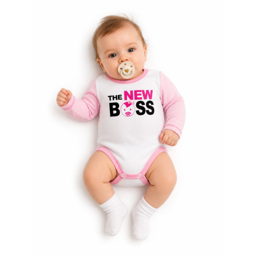 Body dlhý rukáv s vtipným textom Baby Nellys, The New Boss, veľ. 80, holka