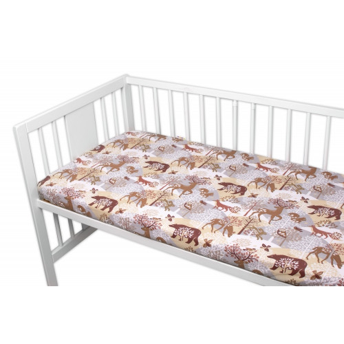 Bavlnené prestieradlo, Wild animals, Baby Nellys, hnedé, 140 x 70 cm