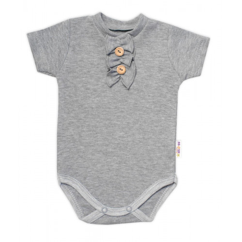 Baby Nellys Dojčenské rebrované body s gombíkmi kr. rukáv, Girl - sivé, veľ. 80