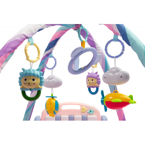 Vzdelávacia edukačná hracia podložka s hrazdičkou a so zvukmi, Happy, ružová