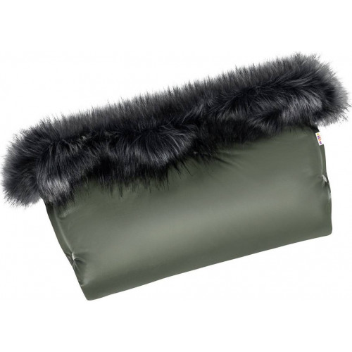 Zimný fusak s kožušinou + rukávnik zadarmo, Baby Nellys, 50 x 100cm, olivový