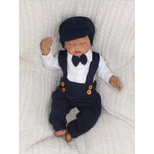 Z&Z 5-dielna pletená sada Boy, body, nohavice, čiapočka motýlik, topánočky, granát