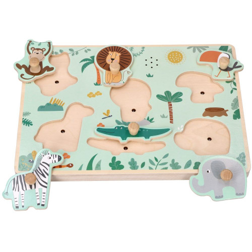 Drevené zábavné vkladacie puzzle so zvukom Adam Toys, Safari