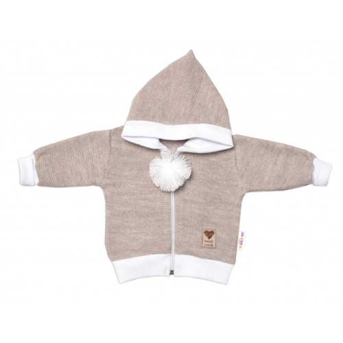 3-dielna súprava Hand made, pletený kabátik, kalhoty a topánky, béžová, veľ.68