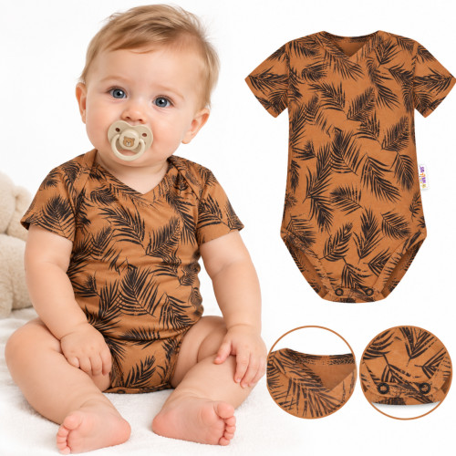 Baby Nellys Bavlnené body krátky rukáv, Palmy - medové