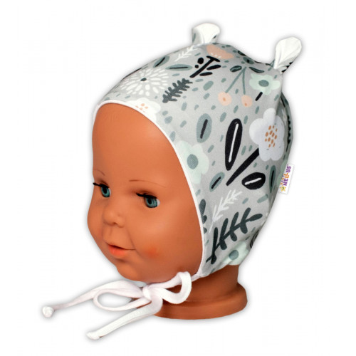 Baby Nellys Dojčenská čiapočka s uškami na zaväzovanie - Palouček, mätová, veľ. 68/74