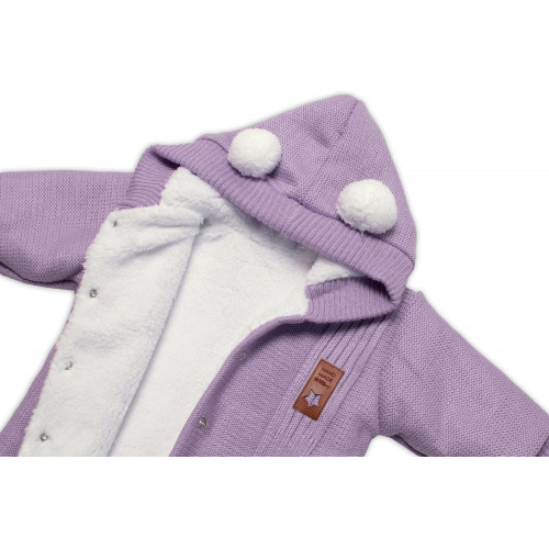 Baby Nellys Pletená kombinéza/overal LUX STAR s kožúškom - dvojvrstvová, fialová, veľ. 74