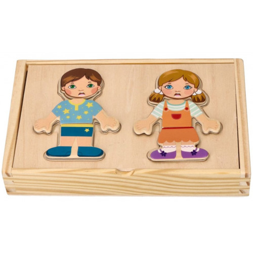 Drevená magnetická skladačka v obliekaní - Holka a chlapec