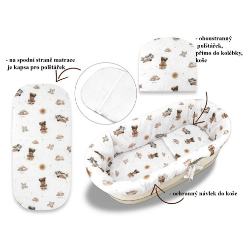 3D sada do koša, kočíka - bavlna, Méďa pilot - biela, béžová