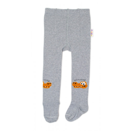 Baby Nellys Detské pančuchy bavlnené Crocodiles - šedá, horčica, 1ks, veľ. 104/110