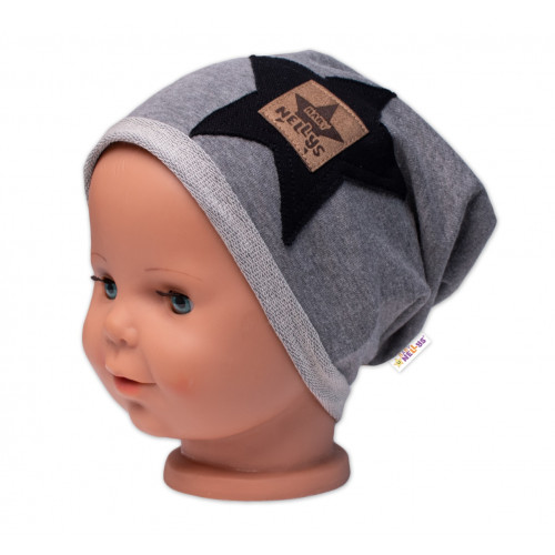 Detská čiapka bavlna, Baby Star, Baby Nellys, sivá, veľ. 104/134