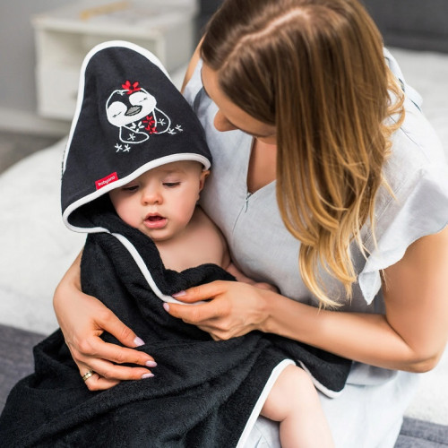 Bambusová osuška s kapucňou Pinguin 85x85cm - čierna