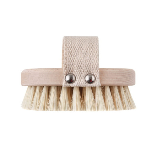 Drevená masážna guľatá kefa s prírodným vlasom, prírodná