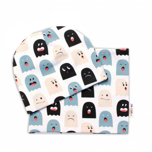 Baby Nellys Dvojvrstvová čiapka + komínček Príšerky, biela/mátová, veľ. 92/98