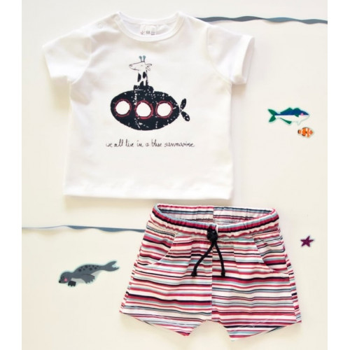 K-Baby 2 dielna detská súprava, triko s kraťasky For Boy - proužky červené, modré, veľ. 80