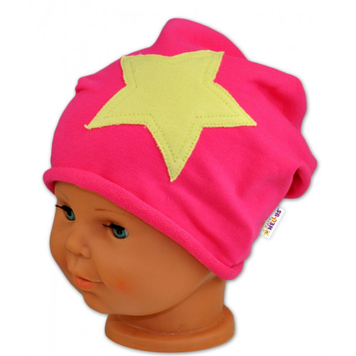 Bavlnená čiapočka s hviezdou Baby Nellys ® - malinová, vel. 104/116