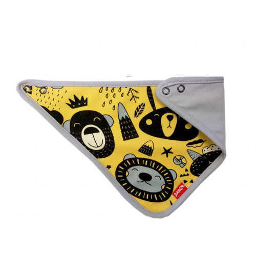 Čiapka dvojvrstvová na zaväzovanie + šatka, Zvieratká, Bexa - horčicová, veľ. 80/86