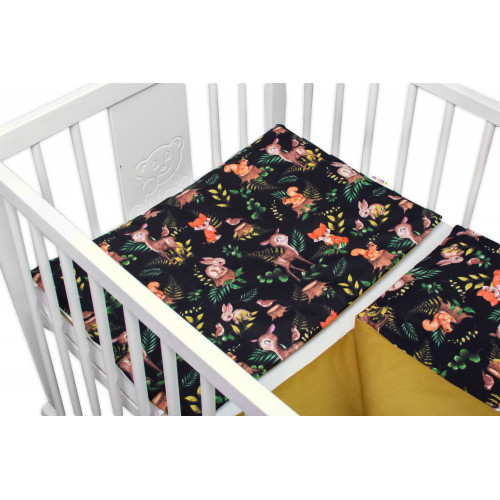 Baby Nellys 3-dielna sada Mantinel s obliečkami, Baby Friends, čierna/zelená