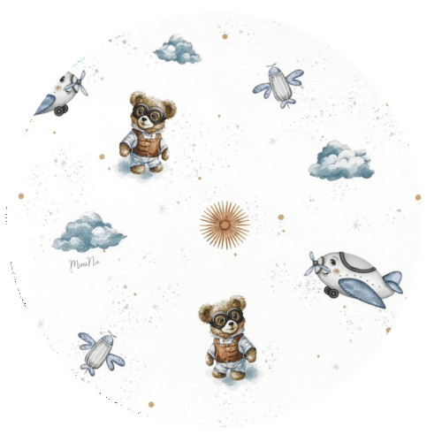 Kôš na hračky, bavlna, 50x35cm, Méďa pilot - biela, modrá