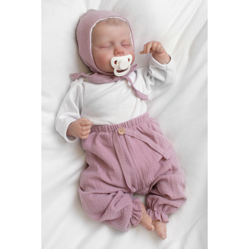 Mušelínová čiapočka na zaväzovanie bonetka Girl, Hand Made, púdrová, ružová, veľ. 56