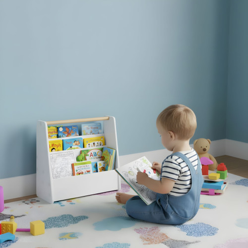 Detský Montessori regál na knihy a organizér, 3 úrovne, biely