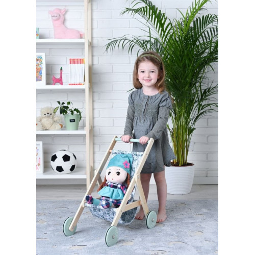 Ľahký drevený kočík pre bábiky - zelený