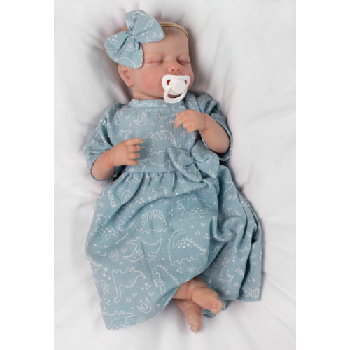 Mušelínové šatôčky + čelenka 2-dielna sada Dino, Baby Nellys, mätové, veľ. 92