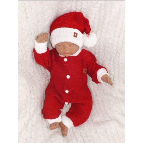 Z&Z 2-dielna sada Pletený overálok + čiapočka Baby Santa, červený, veľ. 86