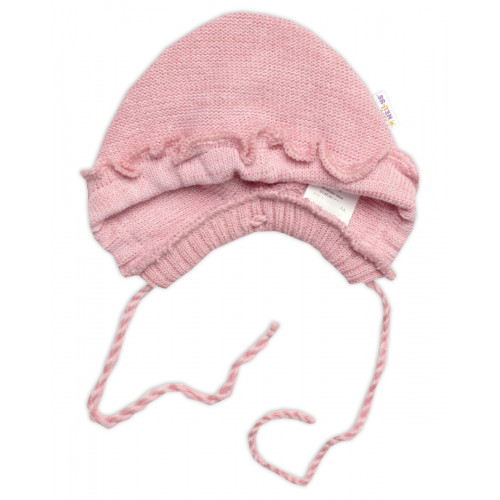 Pletená čiapočka na zaväzovanie bonetka Girl, Hand Made Baby Nellys, púdrová, veľ. 68/74