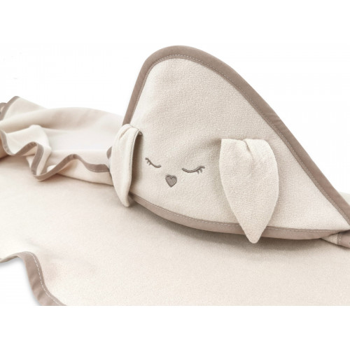 Bambusová osuška s kapucňou Zajačik, 100x100 cm, béžová