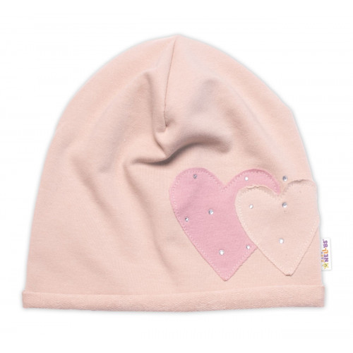 Detská čiapka bavlna, Srdiečka s kamienkami, Baby Nellys, béžová