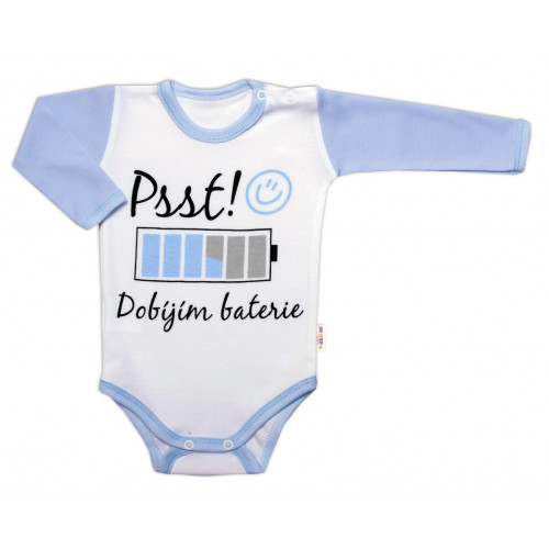 Body dlhý rukáv s vtipným textom Baby Nellys, Psst! Dobíjím baterie, kluk, veľ. 80