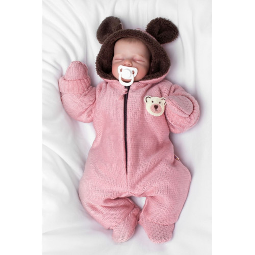 Oteplená pletená kombinéza s rukavičkami Teddy Bear, Baby Nellys, ružová, veľ. 62