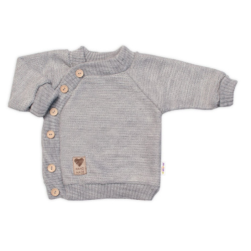 Detský pletený svetrík s gombíkmi, zap. bokom, Handmade Baby Nellys, sivý, veľ. 68/74